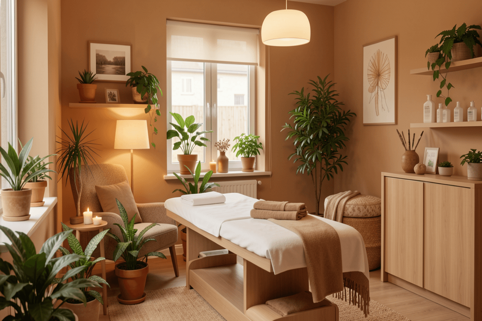Peaceful acupuncture treatment room with a patient receiving care, representing a holistic approach to cancer treatment support