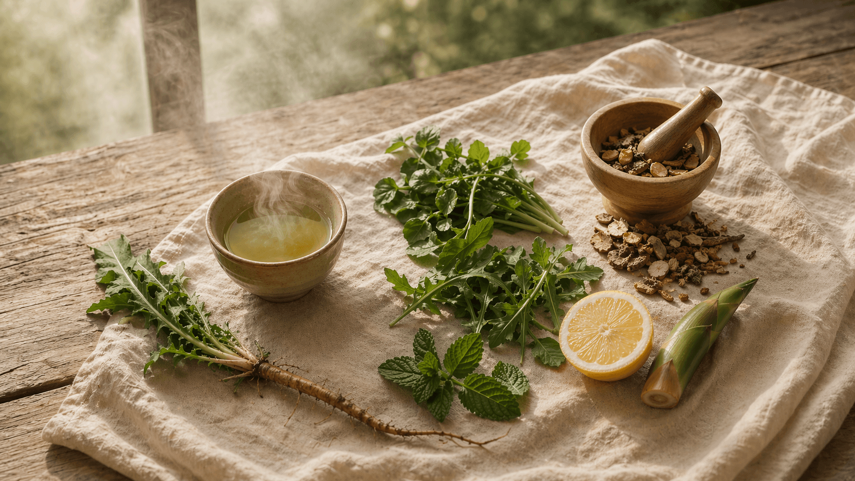 Cozy herbal tea preparation setup